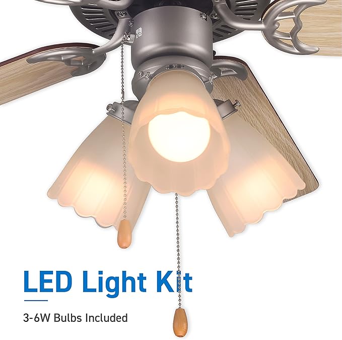 COMMERCIAL COOL 42” Contemporary Ceiling Fan with Lights, Cools up to 175 Sq. Ft., Ideal for Medium Sized Rooms, Equipped with Dual Chain, 5 Reversible Dual Finish Blades & Featuring 3 Air Flow Speeds