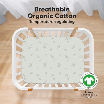 2-Pack Mini Crib Sheets Fitted, Pack and Play Sheets - Organic Cotton Pack N Play Sheets for Pack and Play Mattress, Playard Baby Crib Sheets, Jersey Crib Sheets Neutral for Boys, Girls (Elly)