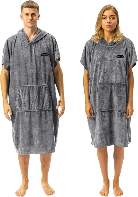Surf Poncho for Men & Women with Hood, Quick Dry 80% Microfiber Polyester Changing Robe Beach Towel W/Outside Pocket - Outdoor, Surfing, Swimming, Bathing, Travelling, Camping, Pool (Gray)…