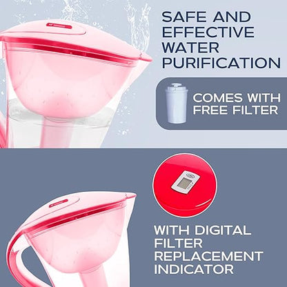 Purified Clean Crystal-Clear Water Filter Pitcher: Experience Enhanced Extraordinary Refreshing Hydration, Enjoying Convenience, Efficient and Quality You Deserve (Red - 3.8 LTS)