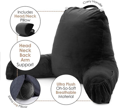 Nestl Reading Pillow Large Bed Pillow, Back Pillow for Sitting in Bed Shredded Memory Foam Chair Pillow, Reading & Bed Rest Pillows Black Back Pillow for Bed, Bed Chair Arm Pillow with Pockets