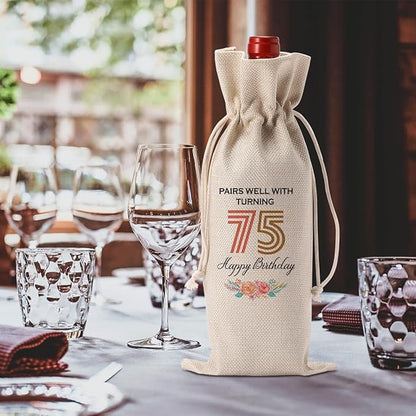 Funny 75th Birthday Gifts for Women Men Wine Bag, Happy Anniversary 75th birthday Party Decorations for Women Men Wine Bags, Birthday Gifts for 75 Year Olds Wine Bottle Bag
