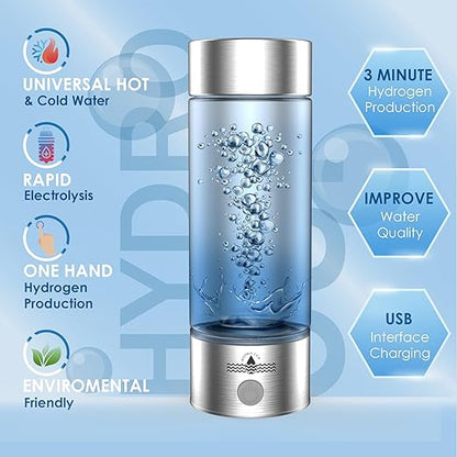 Hydrogen Water Bottle 2024, Hydrogen Water Bottle Generator with SPE PEM Technology Water Ionizer, Three Minute Rapid Electrolysis (Black)