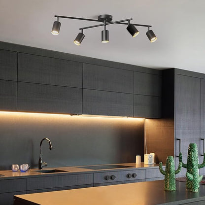Globe Electric 64000052 5-Light Track Lighting, Center Swivel Bar, Matte Black, Ceiling Light, Track Light Heads, Pivot Shades, Track Ceiling Light, Track Lighting Kit, 5 Bulb Kitchen Light
