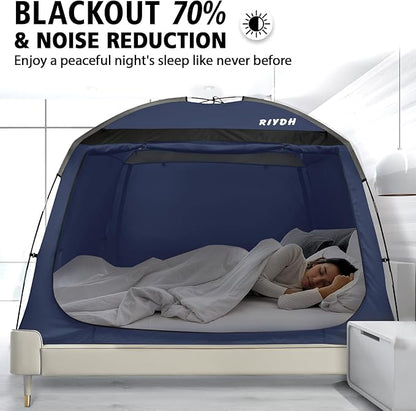Bed Tent Bed Canopy Breathable 100% for Adult and Kids Light Reduction Sleeping Dream Tents Indoor Portable Big Space with String Light 3 Doors Twin Full Queen King Size