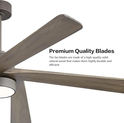 WINGBO 54 Inch DC Ceiling Fan with Lights and Remote Control, 5 Reversible Carved Wood Blades, 6-Speed Noiseless DC Motor, Modern Ceiling Fan in Graphite Finish with Gray Blades, ETL Listed