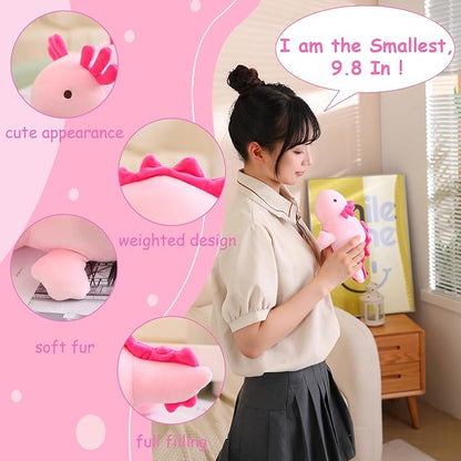 SQEQE Weighted Axolotl Plush Toy, Pink Axolotl Stuffed Animals Cute Axolotl Plush Pillow, Cute Weighted Stuffed Animals Gifts for Girls & Boys Age 3-12 (9.8" | 0.75 lbs, Pink Axolotl)
