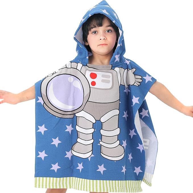 NovForth Kids Beach Towel for Boys Girls, Astronaut Hooded Bath Towel Wrap, Toddler Pool Towel with Hood