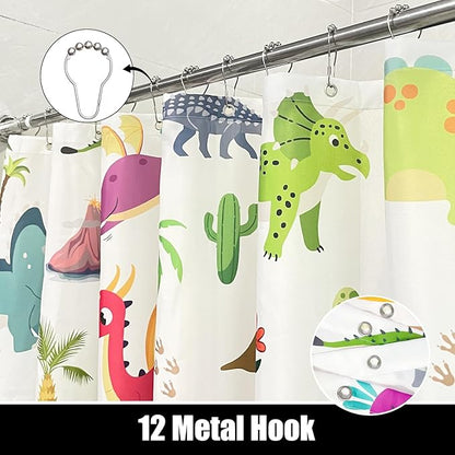Kids Bathroom Ocean Shower Curtain, Funny Cartoon Dinosaur and Undersea Whale Shower Curtain Set with 12 Hooks, Home Decor Bath Accessories for Boys Girls 72x72 Inches