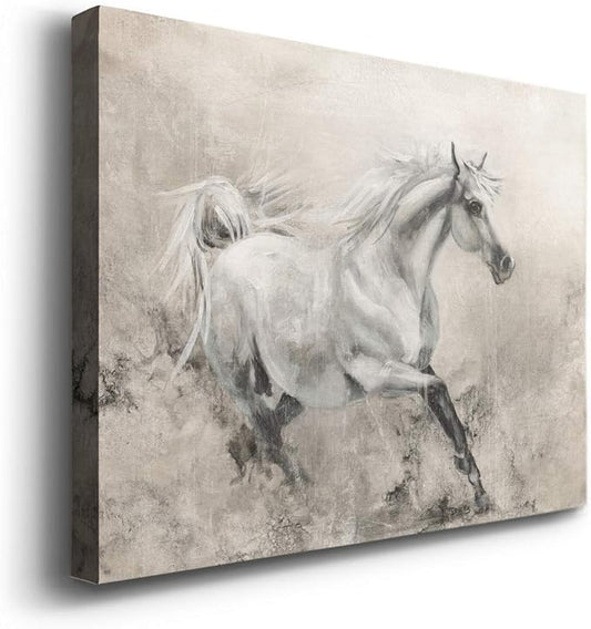 Renditions Gallery Canvas Animal Wall Art Modern Decorations Paintings Elegant Running Horse Abstract Black & White Figurative Artwork Prints for Bedroom Office Kitchen - 32"x48" LT33