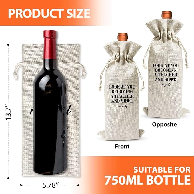 Becoming a Teacher Wine Bag, Be Given To Friends Classmates Teachers' Day Gift Brothers And Sister, New Teacher Party Decoration, Drawstring Burlap Wine Bag