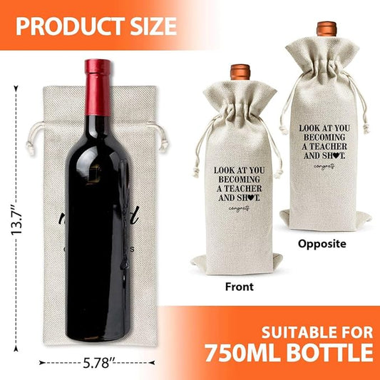 Becoming a Teacher Wine Bag, Be Given To Friends Classmates Teachers' Day Gift Brothers And Sister, New Teacher Party Decoration, Drawstring Burlap Wine Bag