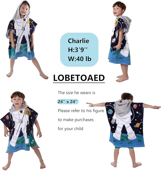 Kids Hooded Beach Bath Towel, Baby Surf Poncho Toddlers Soft Real Cotton Wrap Hooded Towels for Kids Boy Girl