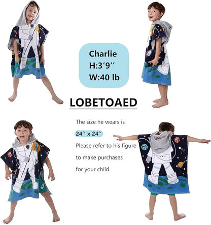 Kids Hooded Beach Bath Towel, Baby Surf Poncho Toddlers Soft Real Cotton Wrap Hooded Towels for Kids Boy Girl