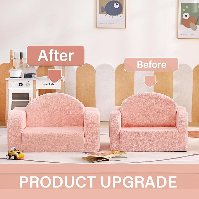 Tiita Kids Chair Couch, Folding Toddler Comfy Sofa Chairs, 2-in-1 Kids Plush Sofa Fold Out, Baby Armrest Chair Sofa to Lounger, Convertible Play Sofas to Bed for Girl or Boy, Pink
