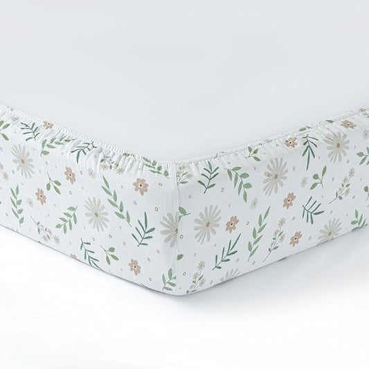 100% Cotton Muslin Crib Sheets for Boys and Toddler, Soft and Breathable, Crib Sheets Girl Snug Fit, Machine Washable, Multiple Colors, Flowers Muslin Size 28"x52"x9"
