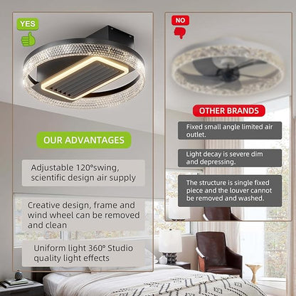 NicBex Ceiling Fan 20 Inch Modern Ceiling Fans with Lights Ceiling Fan with Remote Control Bladeless Ceiling Fans with Reversible Motor for Bedroom, Living Room, Black