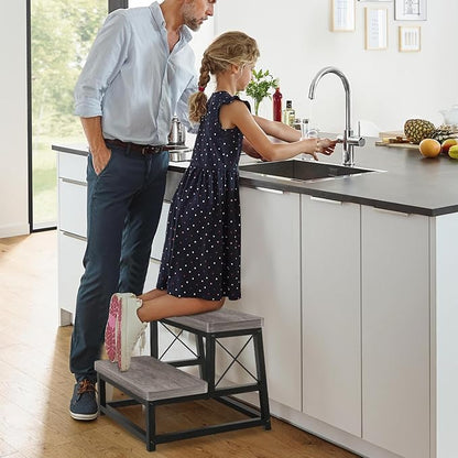 Wooden Step Stool for Adults, 2 Tier Heavy Duty Step Stool for High Bed, Small Step Stool for Bedroom, Living Room, Bathroom and Kitchen, Hold Up to 500 LBS