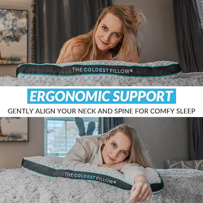 The Coldest Pillow - Adjustable Fill, Washable Cover, and Best for Breathable Cool While Sleeping -Premium (Queen)
