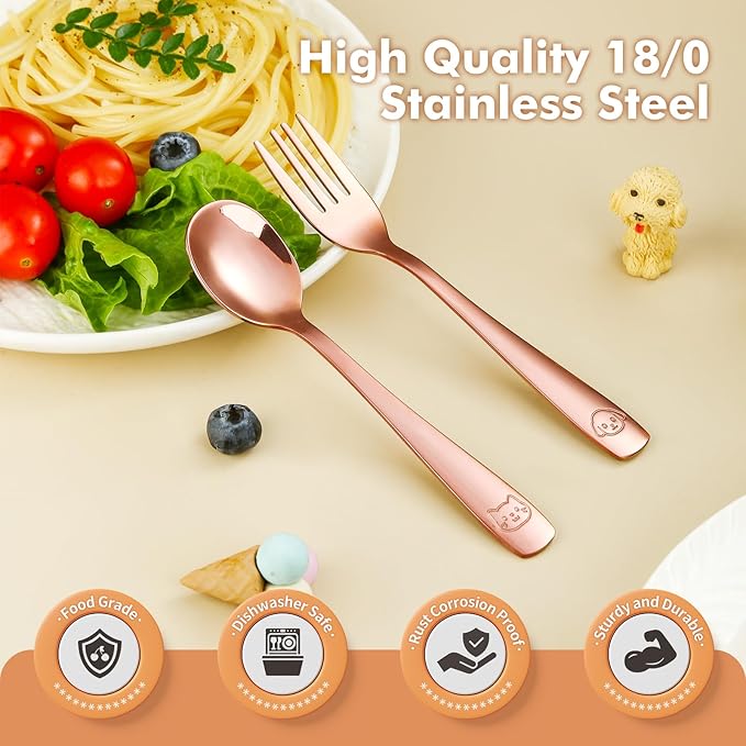 Stainless Steel Toddler Utensils Set - 12 Pieces Kids Silverware Set Children Safe Food Grade Small Forks and Spoons Dishwasher Safe Mirror Polished