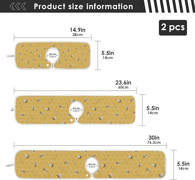 Kitchen Faucet Absorbent Mat,Bees Honey Honeycombs Water Splash Guard for Sink, Faucet Drip Catcher Thicken Sponge Microfiber Faucet Water Catcher Mat Sink Absorbent Mat for Kitchen 14x5in 2 Pack