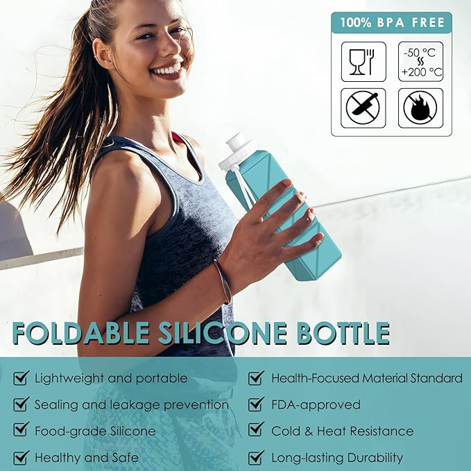 SPECIAL MADE Collapsible Water Bottles Cups Leakproof Valve Reusable BPA Free Silicone Foldable Travel Water Bottle Cup for Gym Camping Hiking Travel Sports Lightweight Durable