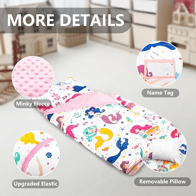 Nap Mat- Toddler Nap Mat with Pillow & Fleece Blanket- 55''*35''*3'' Nap Mat for Toddlers- Nap Mats for Preschool, Daycare