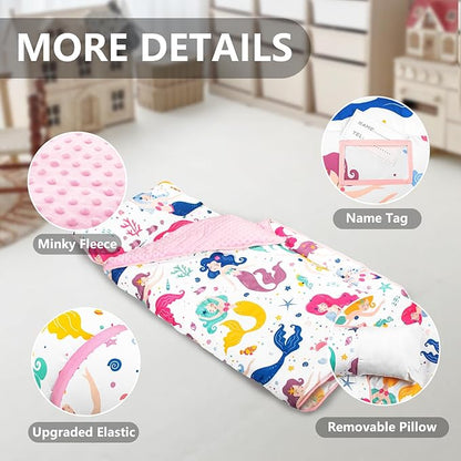 Nap Mat- Toddler Nap Mat with Pillow & Fleece Blanket- 55''*35''*3'' Nap Mat for Toddlers- Nap Mats for Preschool, Daycare