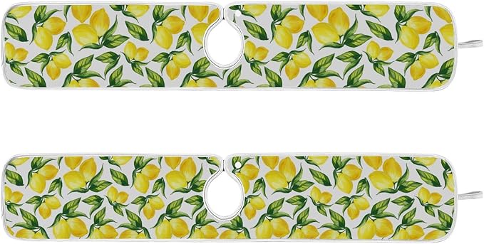 Kitchen Faucet Absorbent Mat,Lemon Water Splash Guard for Sink, Faucet Drip Catcher Thicken Sponge Microfiber Faucet Water Catcher Mat Sink Absorbent Mat for Kitchen 14x5in 2 Pack