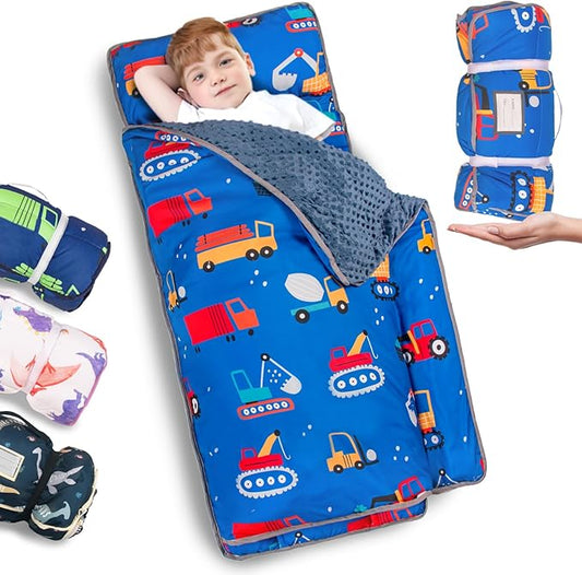 Nap Mat- Toddler Nap Mat with Pillow & Fleece Blanket- 55''*23''*2'' Nap Mat for Toddlers- Nap Mats for Preschool, Daycare