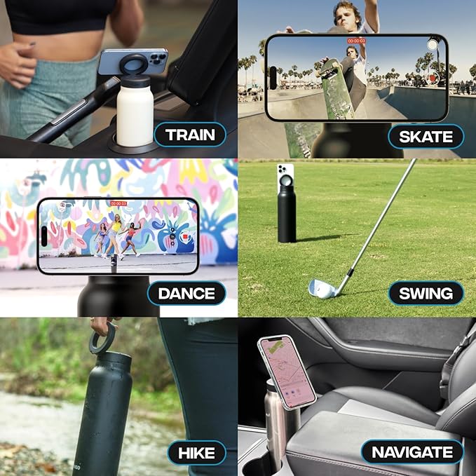 Ringo Insulated Water Bottle - Compatible MagSafe Water Bottle w/Phone Holder -Stainless Steel School Water Bottle w/Magnetic Phone Mount for Kids & Adult - Hot 12H, Cold 24H 360° Rotate -Ivory 32oz