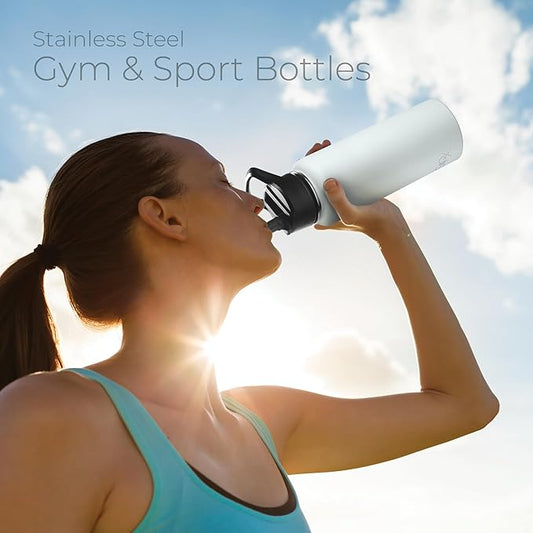 SipX™ Triple-Insulated Stainless Steel Water Bottle 40oz. With 3 Lids, BPA-Free Reusable Insulated Water Bottle Keeps Cold 24 Hours, Metal Water Bottle Made Of Sustainable Material For Hiking & Biking