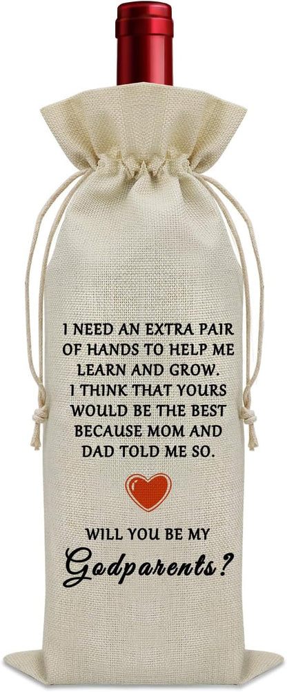 Sazuwu Godparents Proposal Gift Wine Bag Will You Be My Godparents Gift Ideas Godparents Baptism Gift Wine Bottle Decoration Bag Godparents Gifts from Godchild Christening Gift from Godparents