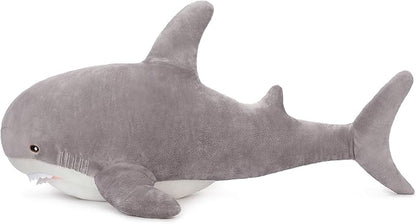 MorisMos Grey Shark Plush Toy, 51in Stuffed Animal, Giant Shark Stuffed Toy for Kids, Cuddly Plush, Birthday, 51 inch