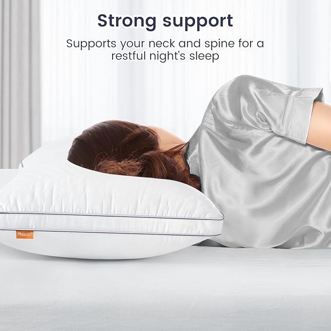 Maxzzz Bed Pillows Standard Size Set of 2, Fluffy Pillows for Back, Stomach or Side Sleepers, Luxury Hotel Quality, White(18x25 inch)