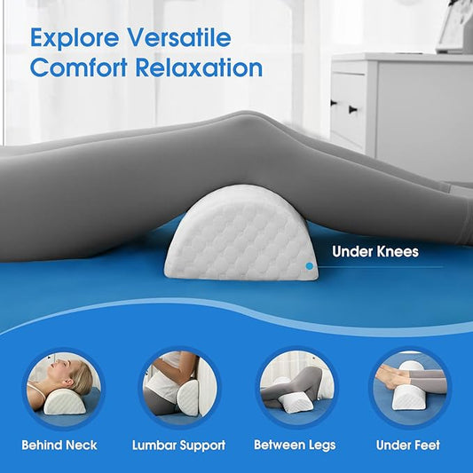 Forias Knee Pillow for Back Sleeping, Memory Foam Leg Pillow for Side Sleeping Bolster Pillow for Legs Elevation Half Moon Leg Elevation Pillow for Knee Lumbar Support, Ankle Rest and Foot Comfort