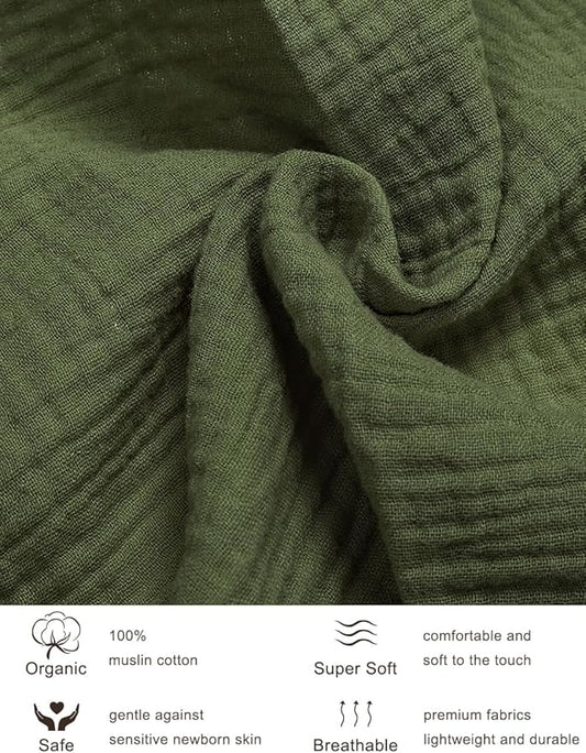 Olive Green Baby Crib Sheets, Soft Muslin Baby Crib Sheets for Standard Crib Mattress, 28" x 52" Neutral Cotton Toddler Bed Sheet (46C-10)