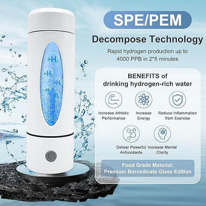Hydrogen Water Bottle with Indicator Light, Real 4000ppb, SPE/PEM Technology, Equipped with Advanced Dirt Prevention Mode, Portable Hydrogen Water Generator with Food-Grade Material (Black Bag)
