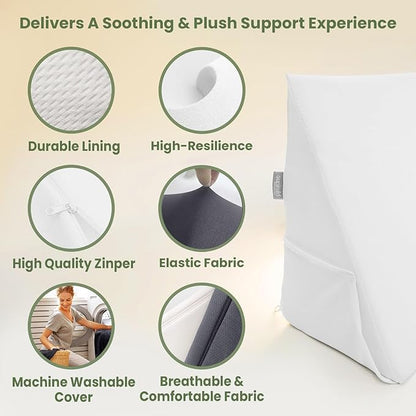 Wedge Pillow Headboard, Ultimate Comfort Bed Wedge Pillow for Headboard, Relaxation Bed Gap Filler for Cal King, Foam Pillow Wedge for Headboard Gap, Overall Bed Gap Filler. 2 Covers.