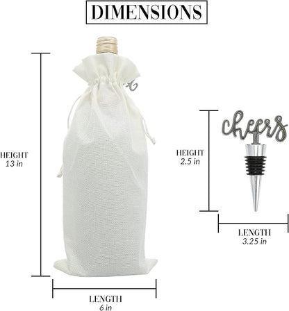 Pavilion Gift Company Drink with Friends-13 Wine Gift Bag Set, 13", Cream/Beige, Black, Silver