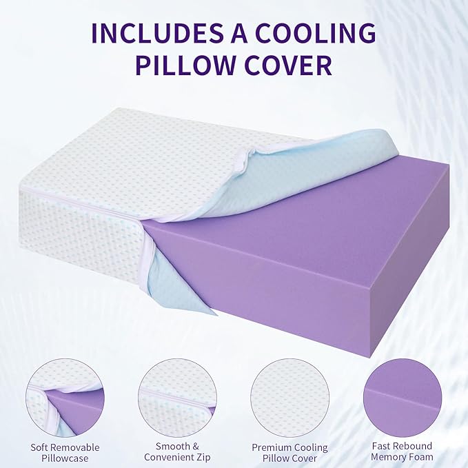 Mr.Ye Cooling Memory Foam Pillows 1 Pack Supportive Bed Pillows for Sleeping with Removable Pillow Cover for Back, Stomach or Side Sleepers, 24 x 12 x 5 Inches