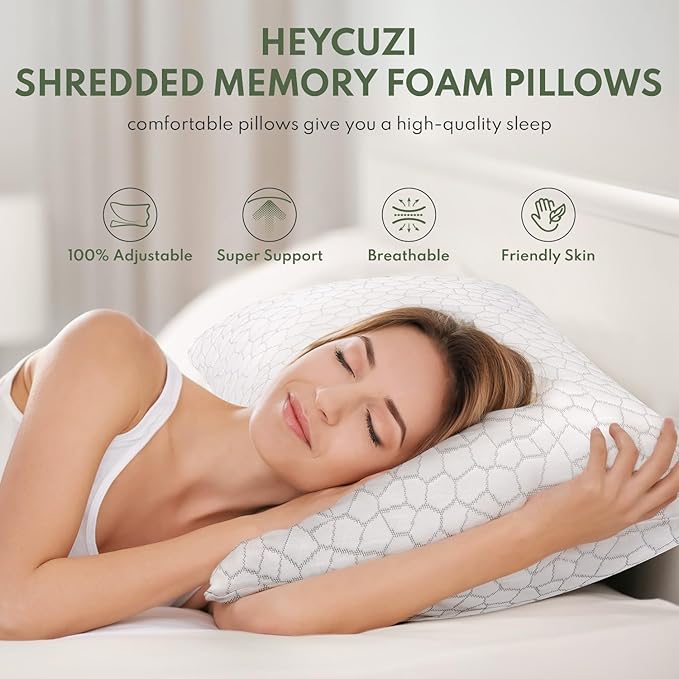 Cooling Pillows King Size Set of 2 - Shredded Memory Foam Pillow for Sleeping 2 Pack, Adjustable Cool Bed Pillows for Side, Back, and Stomach Sleepers, Gel Pillow Washable Removable Cover