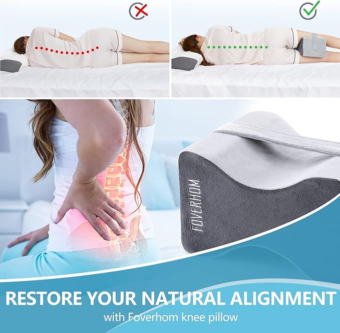 foverhom Memory Foam Knee Pillow,Orthopedic Leg Pillow for Sciatica Relief,Back Pain, Pregnancy, Leg Pain, Hip Pain and Sciatica Relief