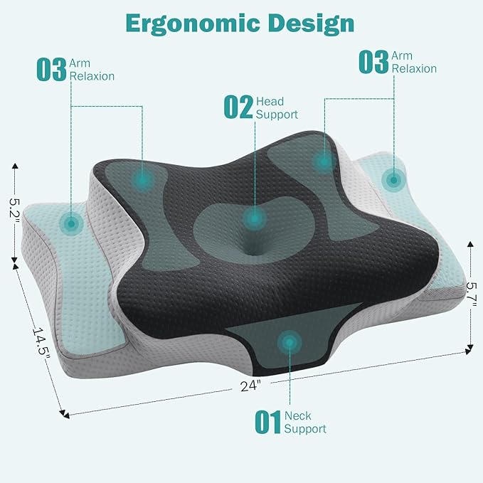 Hansleep Adjustable Cervical Pillow for Neck Pain, Ergonomic Memory Foam Neck Pillow for Sleeping with Breathable Pillowcase, Orthopedic Contour Neck Pillow for Side Back Stomach Sleeper, Grey