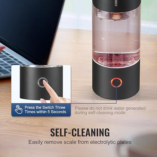 VEVOR Hydrogen Water Bottle, Hydrogen Water Bottle Generator up to 4500 ppb, 230ml Portable Hydrogen Water Machine, SPE Technology hydrogen water generator with Nasal Inhalation Tube and Self-Cleaning