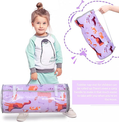 UOMNY Toddler Nap Mat Girls Kids Nap Mats with Removable Pillow and Blanket,Dogs Toddler Sleeping Bag for Preschool Daycare Pink for Dog Lovers 53x21 Inch
