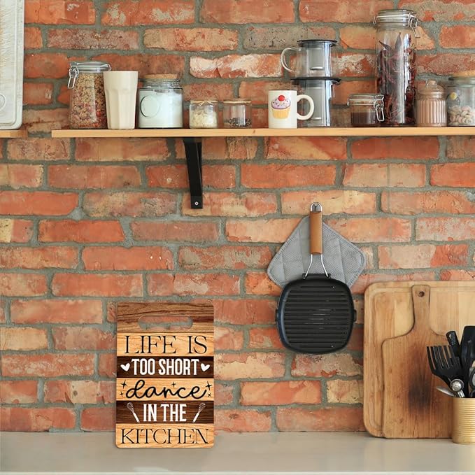 Farmhouse Kitchen Decor, Kitchen Signs Wall Decor, Kitchen Decorations, Kitchen Door Wall Hanging Decor, Life Is Too Short Dance in The Kitchen Wood Sign 8 x 12 Inch