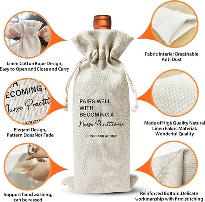 Nurse Practitioner Wine Bags Gift For Nurse Practitioner Gift, Nurse Graduation, Nursing School, Nurse Christmas Gifts, Funny Nurse Appreciation Gifts, Linen Wine Gift Bag