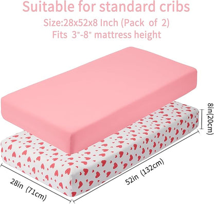 Baby Crib Sheets for Boys Girls, 2 Pack Fitted Crib Sheet for Standard Crib and Toddler Mattress, Soft Microfiber Baby Sheet 52x28x8in. (Love & Rocks)