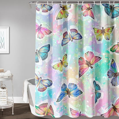AILONEN Butterfly Shower Curtain,Rainbow Butterfly Bath Curtain,Modern Tie Dye Butterfly Art Decorative Shower Curtain with 12 Plastic Hooks (Kids/Girls/Women/Teen/) 48" W*72" H
